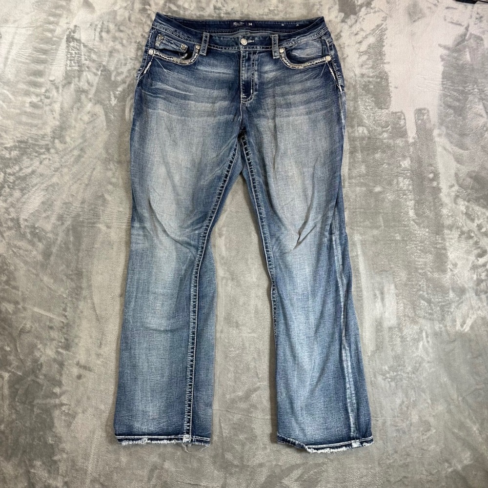 Miss Me Boot Cut Jeans in Faded Blue Wash